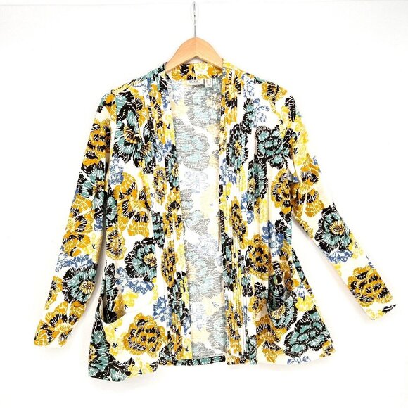 LOGO by Lori Goldstein Marble Dye Cotton Modal Cardigan Floral‎ M A305456 - Picture 1 of 8